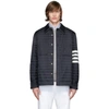 THOM BROWNE NAVY DOWN 4-BAR QUILTED SHIRT JACKET