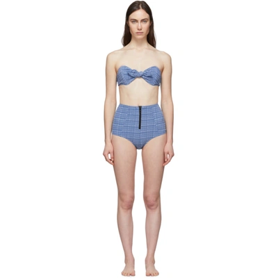 Lisa Marie Fernandez Poppy 2-piece Seersucker Tie-front Bikini Set In Blue-med