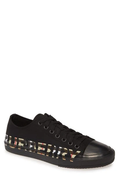 Burberry Larkhall M - Cotton Gabardine Trainer With Logo And Vintage Check Pattern In Black & Archive Beige