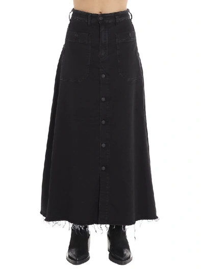 Diesel D-rhita Cotton Denim Midi Skirt In Black