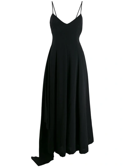 Ami Alexandre Mattiussi V Neck Wide Dress With Side Flounce In Black