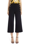 VERSACE MEDUSA BUTTON STRETCH WOOL CROP WIDE LEG PANTS,A85702A232969