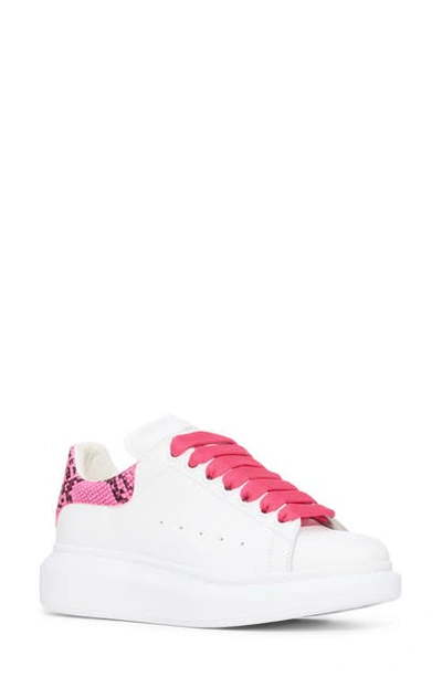 Alexander Mcqueen Neon Lace-up Snakeskin-print Sneakers In Electric Pink