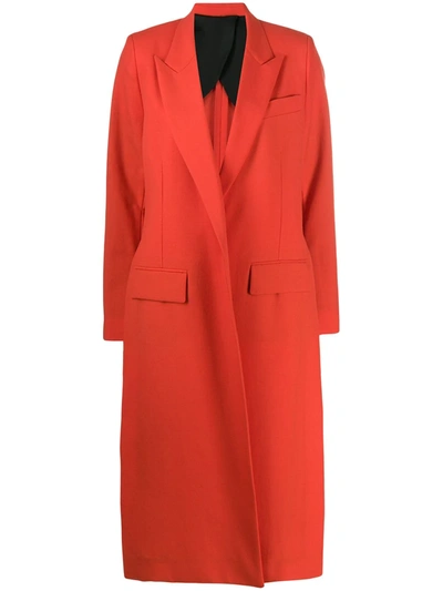 Ami Alexandre Mattiussi Long Coat Without Buttons With Belt In Red