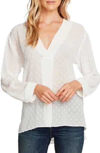 Vince Camuto Clip Dot Long Sleeve Blouse In Pearl Ivory