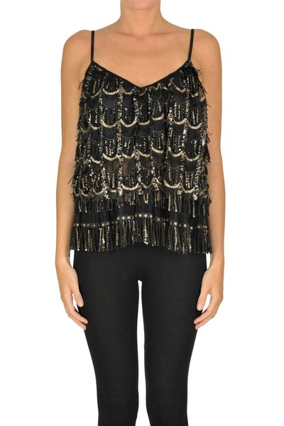 Aniye By Sequined And Fringed Top In Black