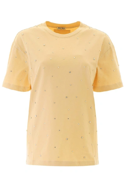 Miu Miu T-shirt With Decorative Crystals In Yellow