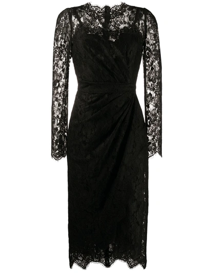Dolce & Gabbana Galloon Lace Calf-length Wrap Dress In Black