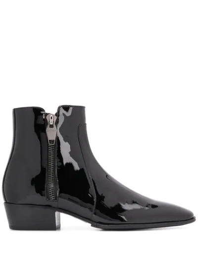 Balmain Anthos Polished Leather Zipped Boots In Black