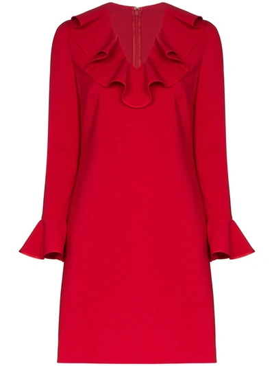 Valentino 羊毛混纺绉纱连衣裙 In Red
