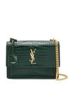 Saint Laurent Medium Sunset Croc Embossed Leather Bag In Dk Mint