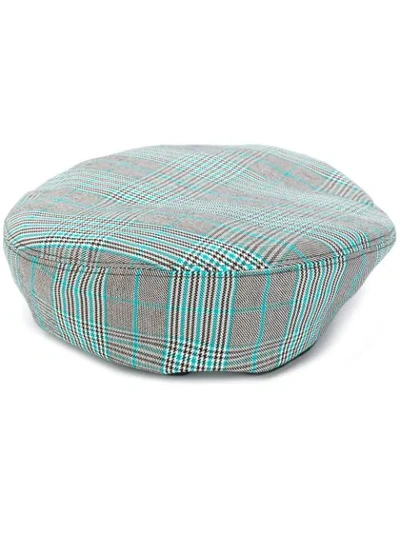 Marni Leather-trimmed Checked Cotton-blend Beret In Grey