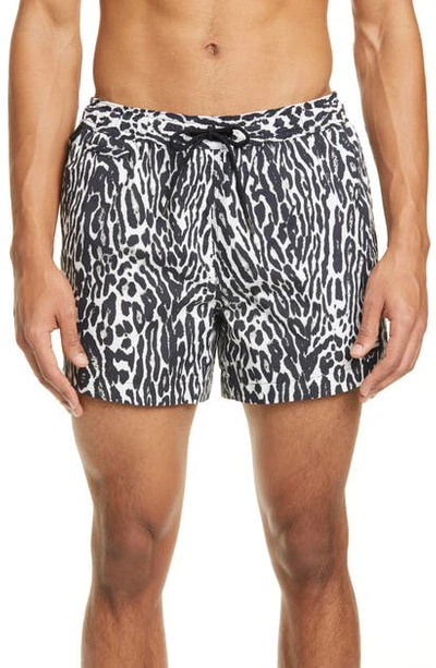 Burberry Leopard Print Drawcord Swim Shorts In Black