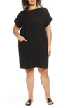 Eileen Fisher Ballet Neck Organic Cotton Shift Dress In Black