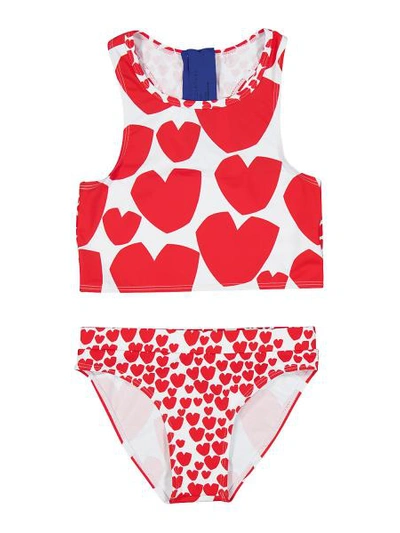 Stella Mccartney Kids' Heart Print Recycled Lycra Bikini In White,red