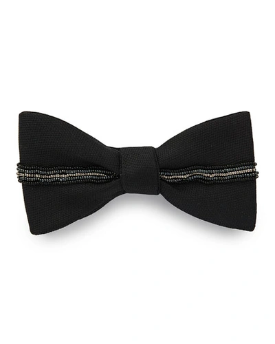 Title Of Work Men's Gradient Beaded Stripe Silk Bow Tie In Black/silver