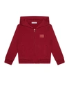 Dolce & Gabbana Kid's Logo Patch Zip-up Hooded Jacket In Dark Red