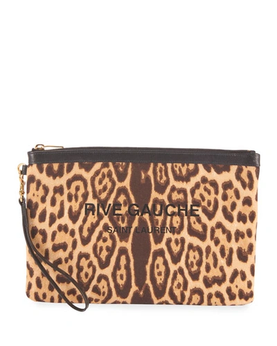 Saint Laurent Leopard-print Zip Wristlet Pouch In Brown Pattern