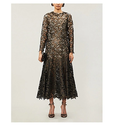 Oscar De La Renta Sequin-embellished Flared Woven Gown In Black/gold