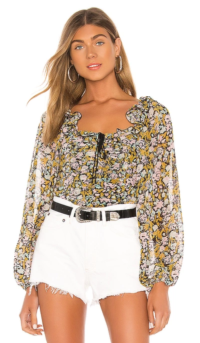 Free People Mabel Floral-print Chiffon Top In Black