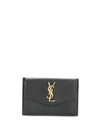 Saint Laurent Pebbled Leather Zip Card Case In Sea Salt