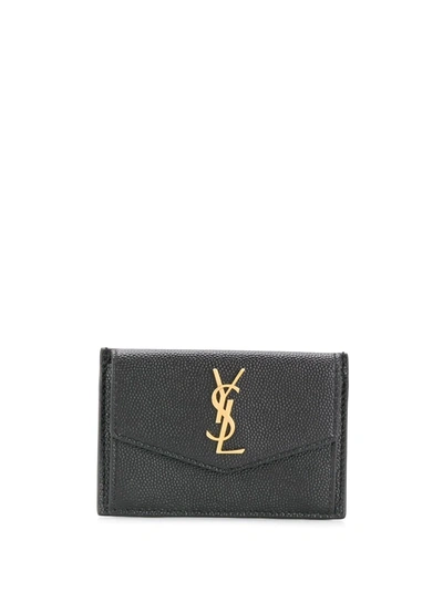 Saint Laurent Pebbled Leather Zip Card Case In Black
