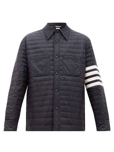 Thom Browne Quilt Matte Nylon Down Jacket W/stripes In Blue