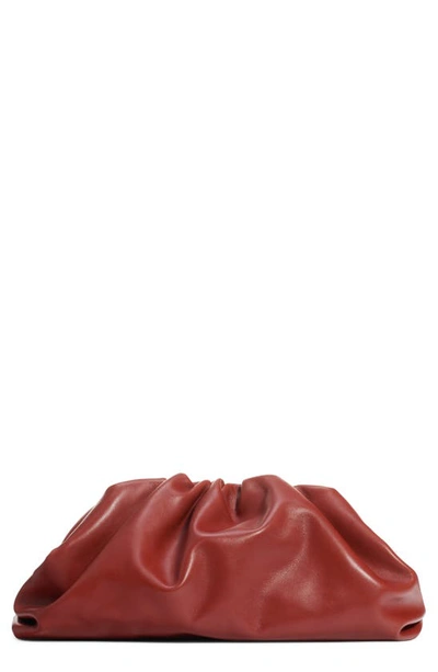 Bottega Veneta The Pouch Leather Clutch In Rust/ Gold