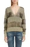 SAINT LAURENT METALLIC STRIPE LINEN BLEND SWEATER,602906YAKT2