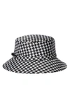 Eric Javits 'bucket Rain' Houndstooth Print Water Repellent Nylon Hat In Black,white