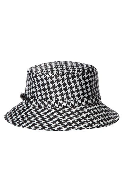 Eric Javits 'bucket Rain' Houndstooth Print Water Repellent Nylon Hat In Black Check
