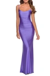 LA FEMME STRAPPY BACK RUCHED TRUMPET GOWN,28398