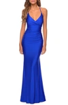 La Femme Strappy Back Trumpet Gown In Royal Blue