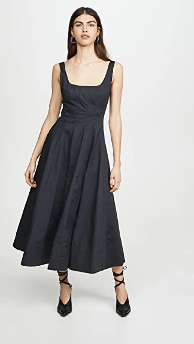 Staud Wells Pleated Midi Dress In Black