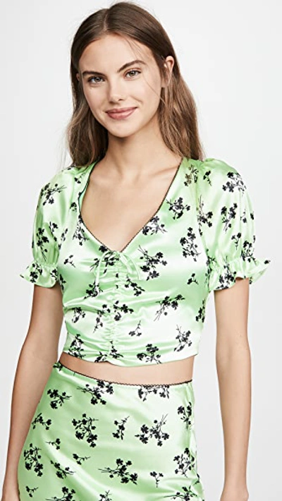 Likely Mona Botanical Print Cropped Top In Pistachio/black