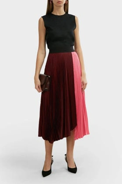 A.l.c Grainger Two-tone Pleated Skirt In Garnet Red And Grapefruit Pink