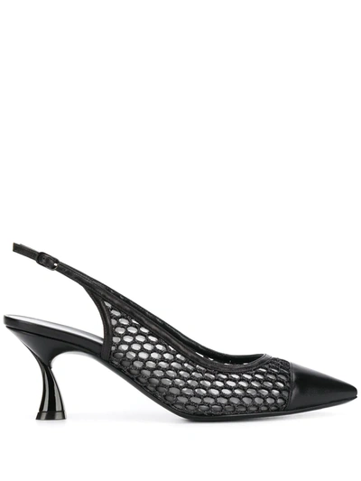 Casadei 60mm Leather & Mesh Sling Back Pumps In Nero