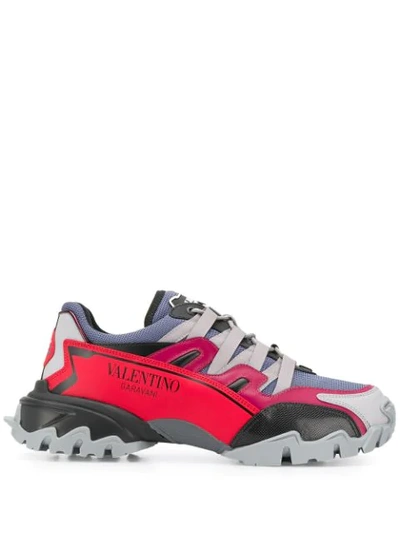 Valentino Garavani "climbers" Mesh & Leather Trainers In Grey