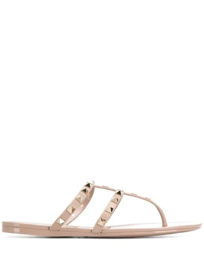 Valentino Garavani Rockstud T-strap Flat Slide Sandals In Pink