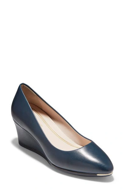 Cole Haan Grand Ambition Wedge Pump In Marine Blue Leather