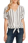 VINCE CAMUTO STRIPE TIE FRONT SHORT SLEEVE TOP,9020006