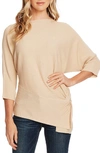 Vince Camuto Twist Dolman Sleeve Ribbed Asymmetrical Top In Light Stone