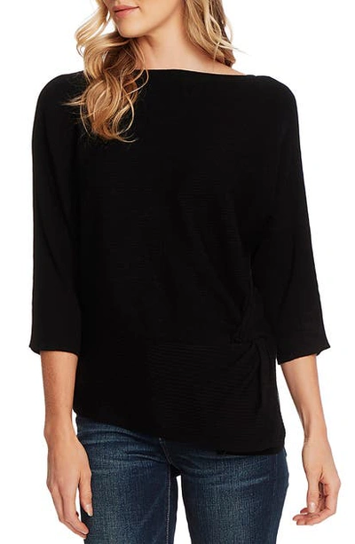 Vince Camuto Twist Dolman Sleeve Ribbed Asymmetrical Top In Rich Black