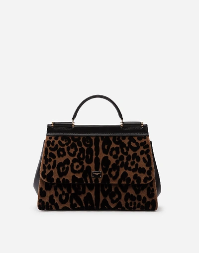 Dolce & Gabbana Soft Medium Sicily Bag In Leopard Print Velvet Stitch In Brown