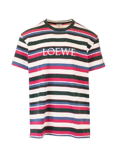 Loewe Logo Embroidered Stripe T-shirt In Green