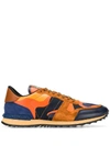 Valentino Blue & Orange Rockrunner Nappa & Fabric Sneaker In Multicolor