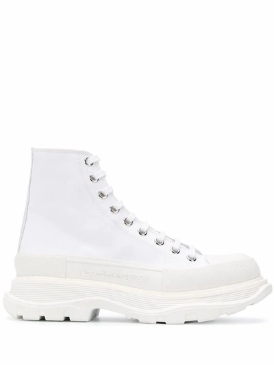 Alexander Mcqueen Mens White Fabric Ankle Boots