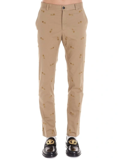 Versace Safety Pin Pants In Beige