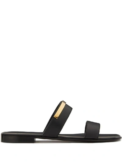 Giuseppe Zanotti Plaque Leather Sandals In Blackgold