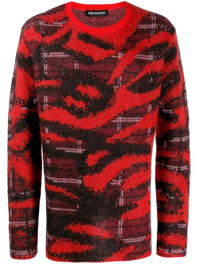 Neil Barrett Animal Knit Semi Check Sweater In Red